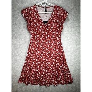 NWT Womens Just Fashion Now red floral dress sz Small Jersey Cap Sleeve
